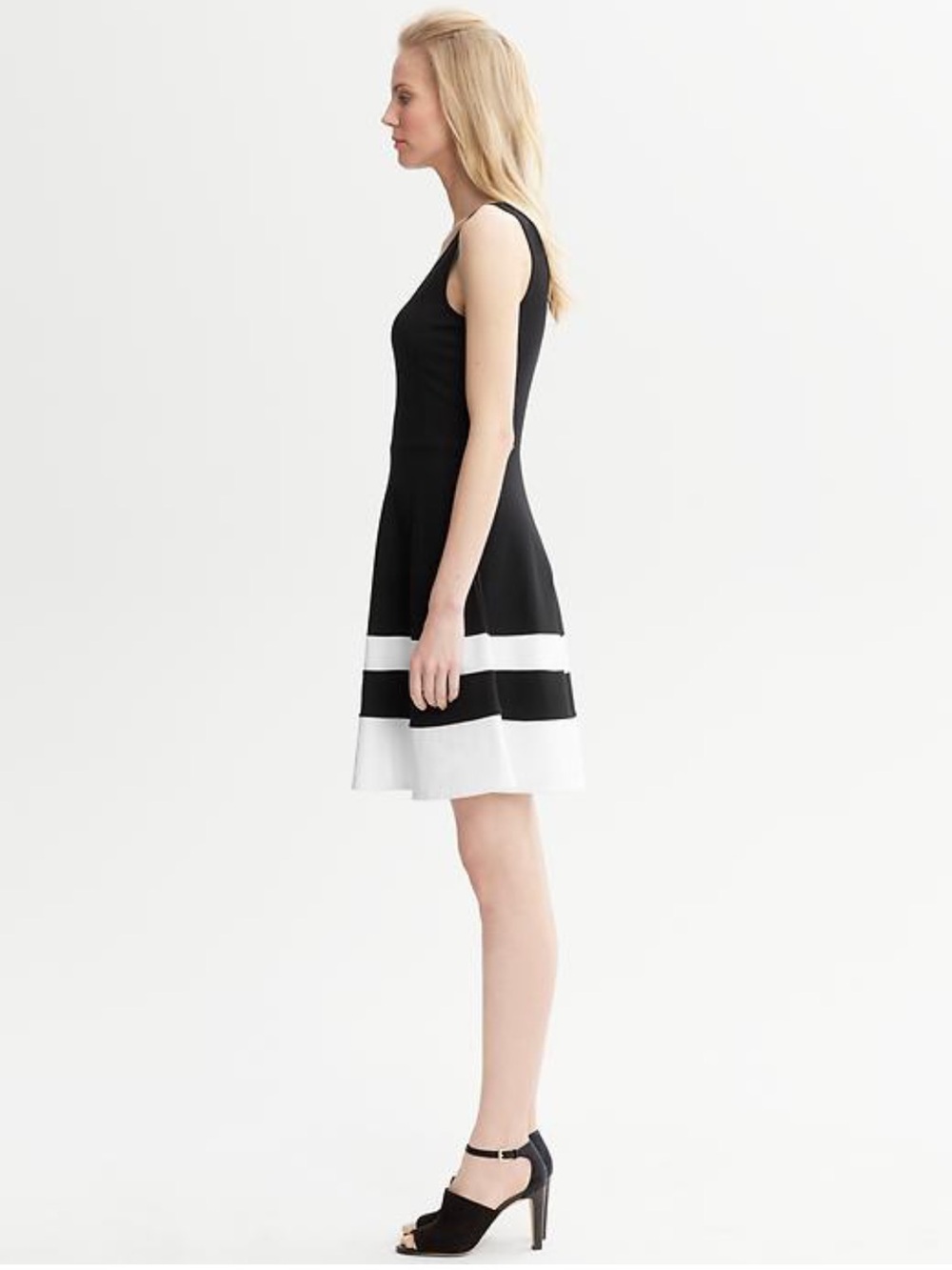 Banana Republic Black & White Striped Hem Fit-and-Flare Dress